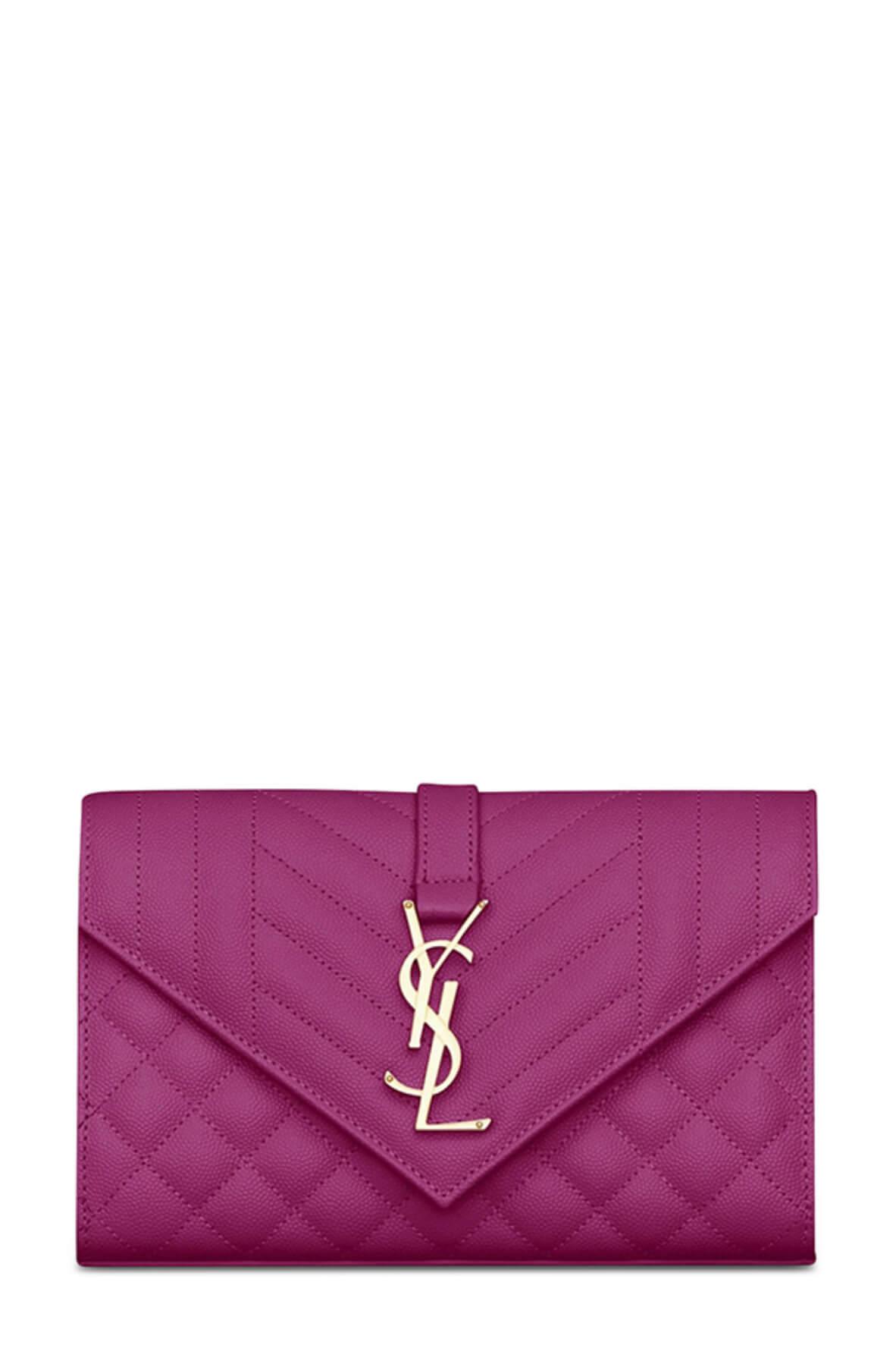 Small Mix Matelasse Monogram Envelope Bag Dark Grape with Gold Hardware