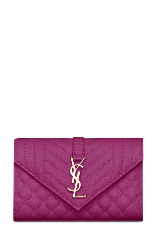 Small Mix Matelasse Monogram Envelope Bag Dark Grape with Gold Hardware