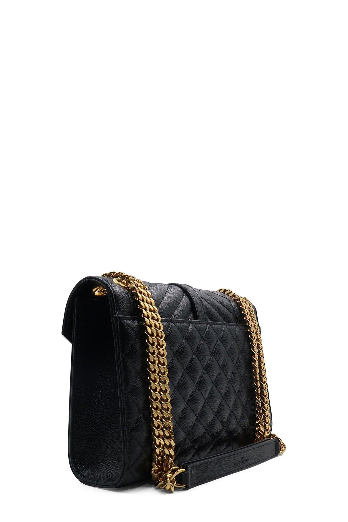 Small Mix Matelasse Monogram Envelope Bag with Gold Hardware Black