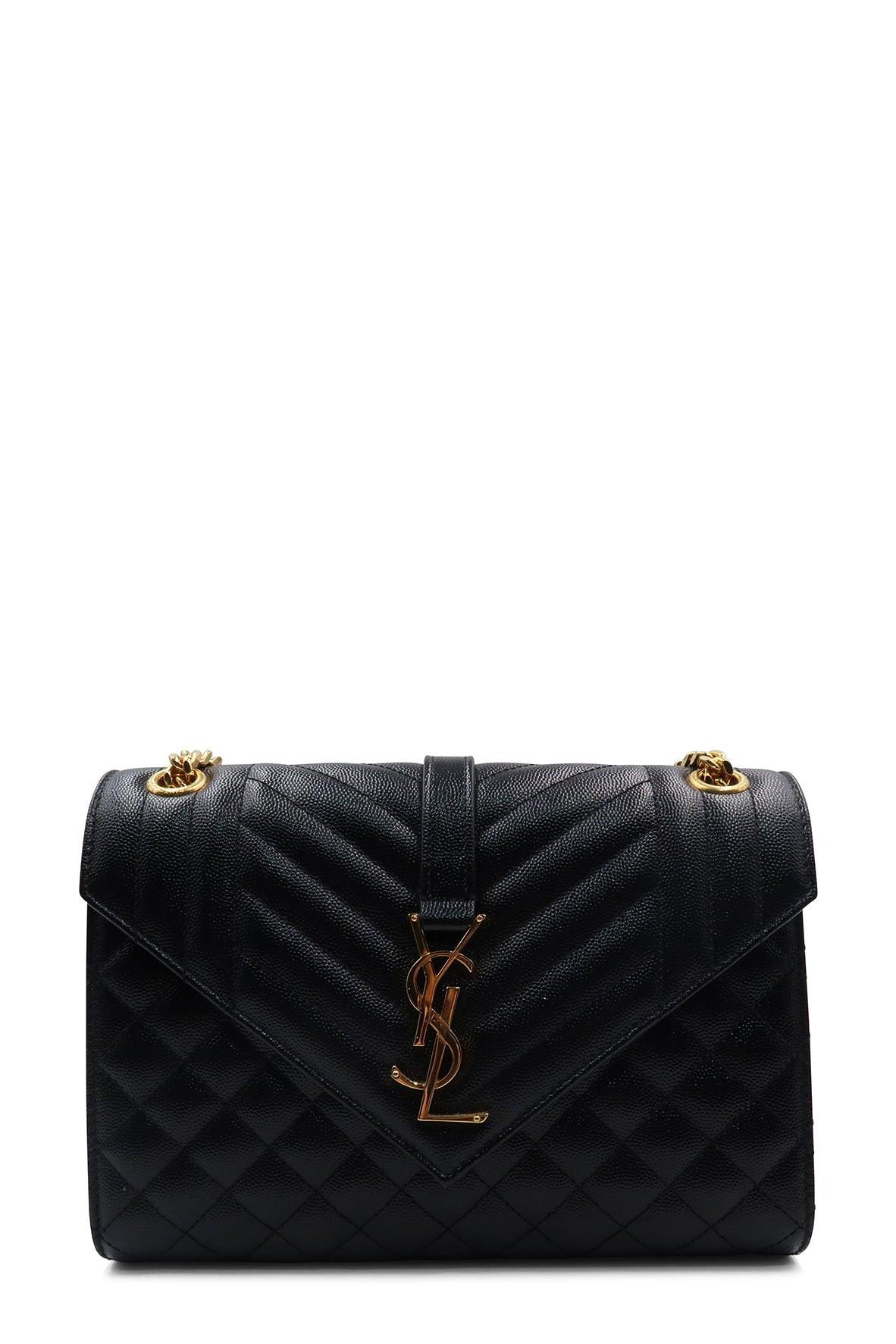 Small Mix Matelasse Monogram Envelope Bag with Gold Hardware Black