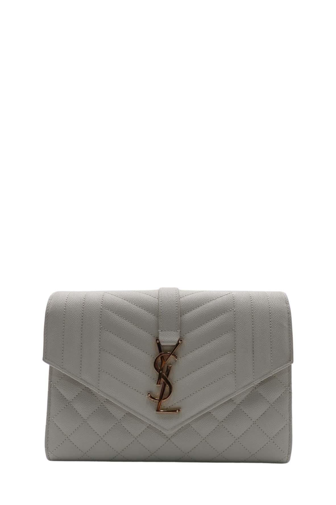 Small Mix Matelasse Monogram Envelope Flap Clutch White