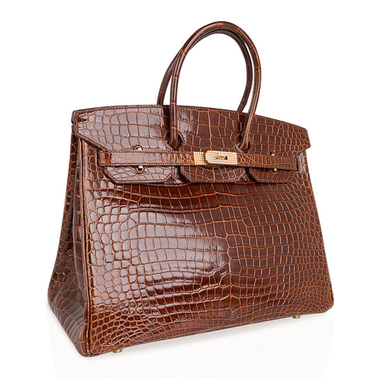 Hermes Birkin 35 Bag Diamond Miel Porosus Crocodile with Gold Hardware