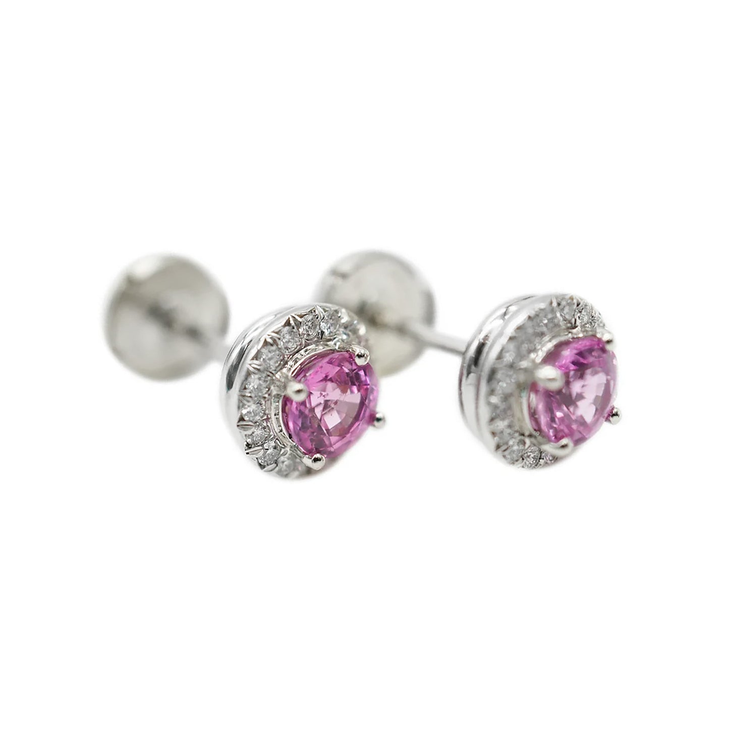 Soleste Halo Pink Sapphire & Diamond Earrings in Platinum