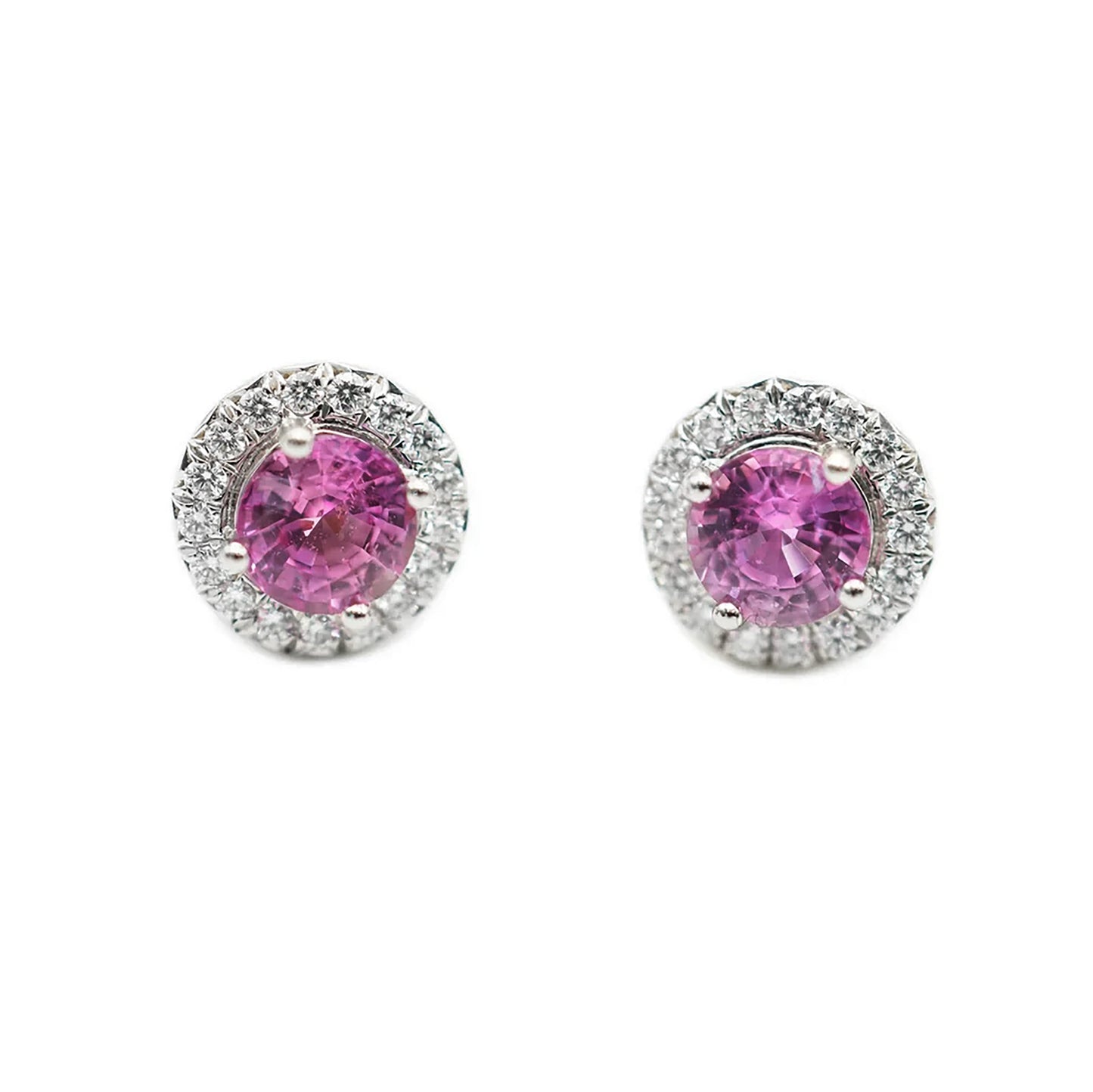 Soleste Halo Pink Sapphire & Diamond Earrings in Platinum