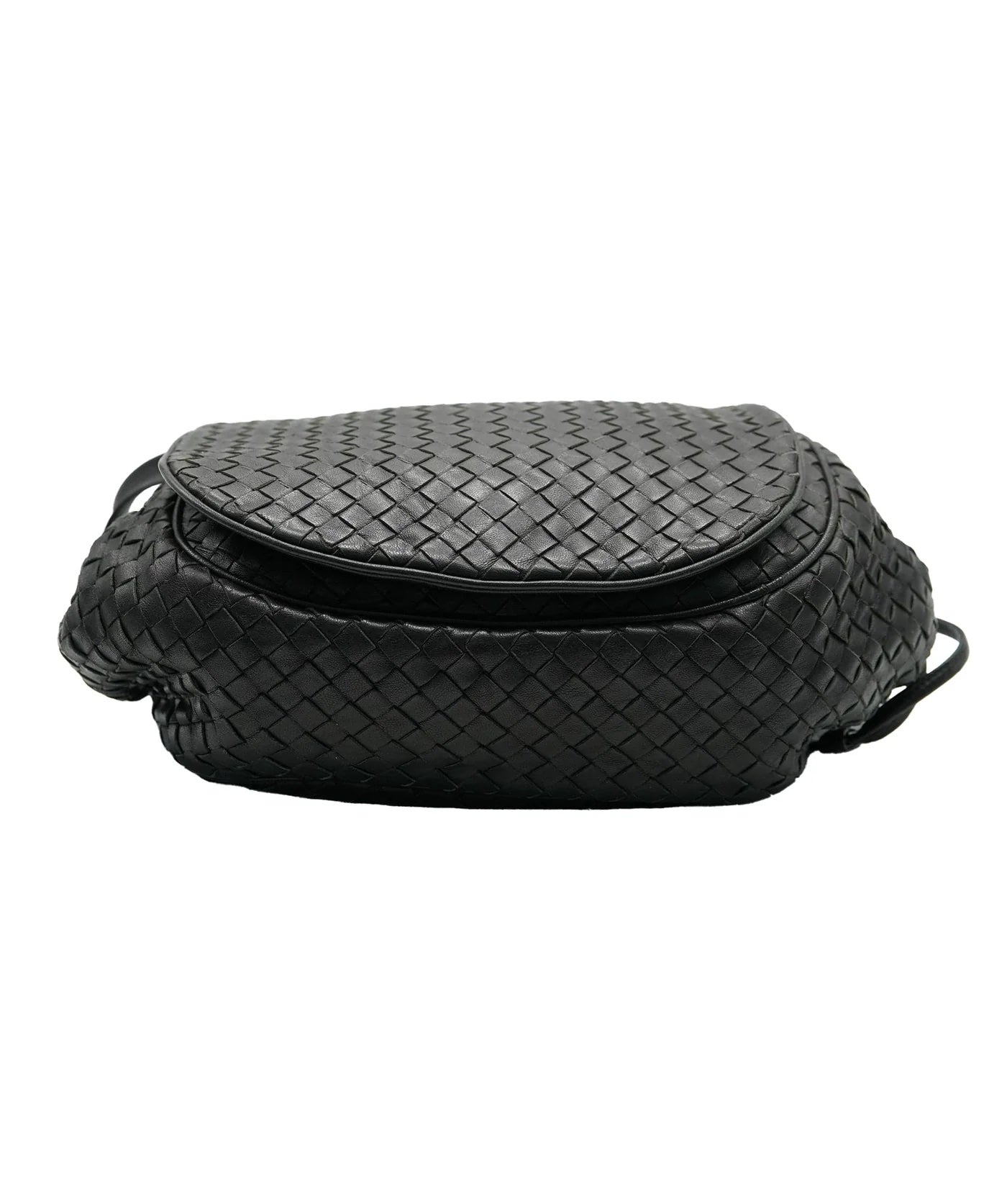 Black Nappa Intrecciato Messenger Flap Bag