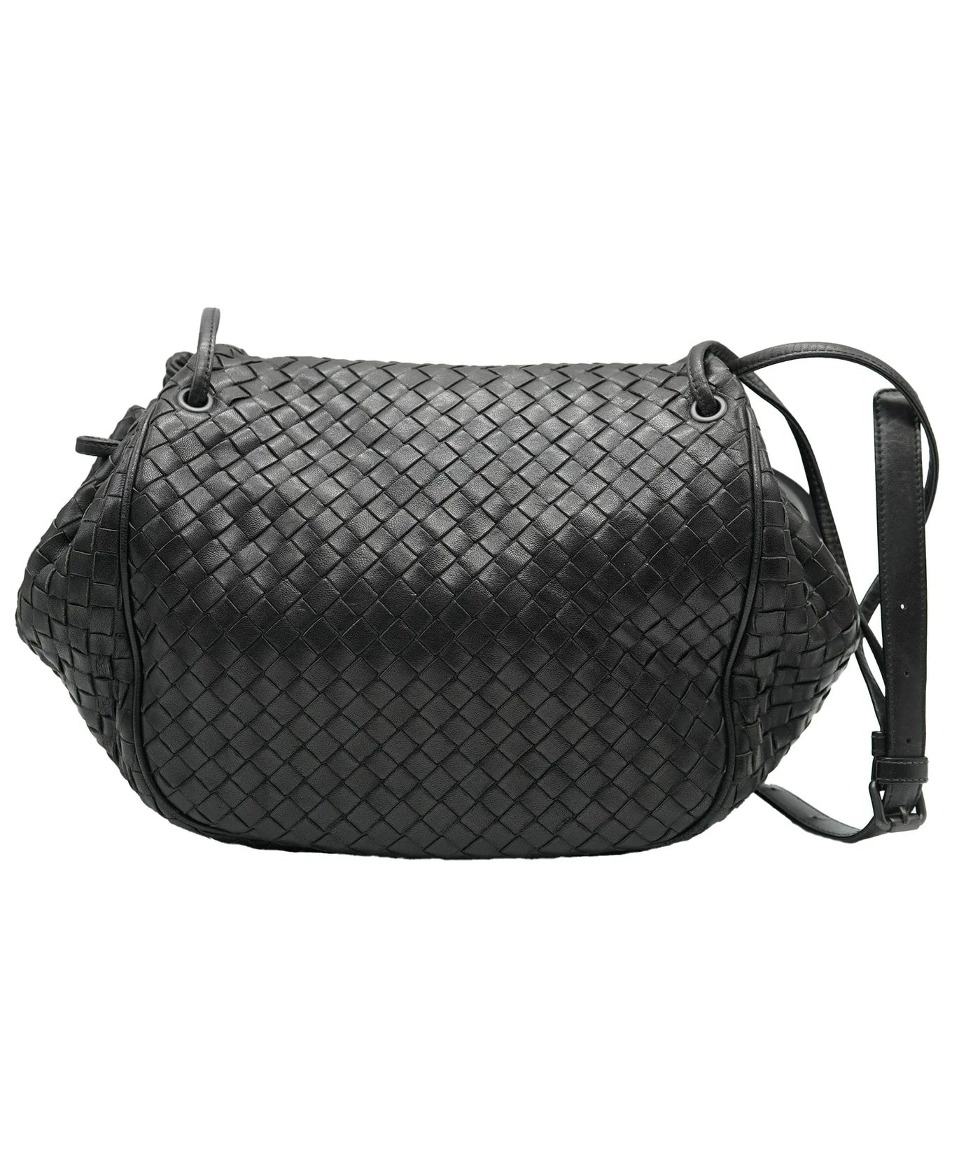 Black Nappa Intrecciato Messenger Flap Bag