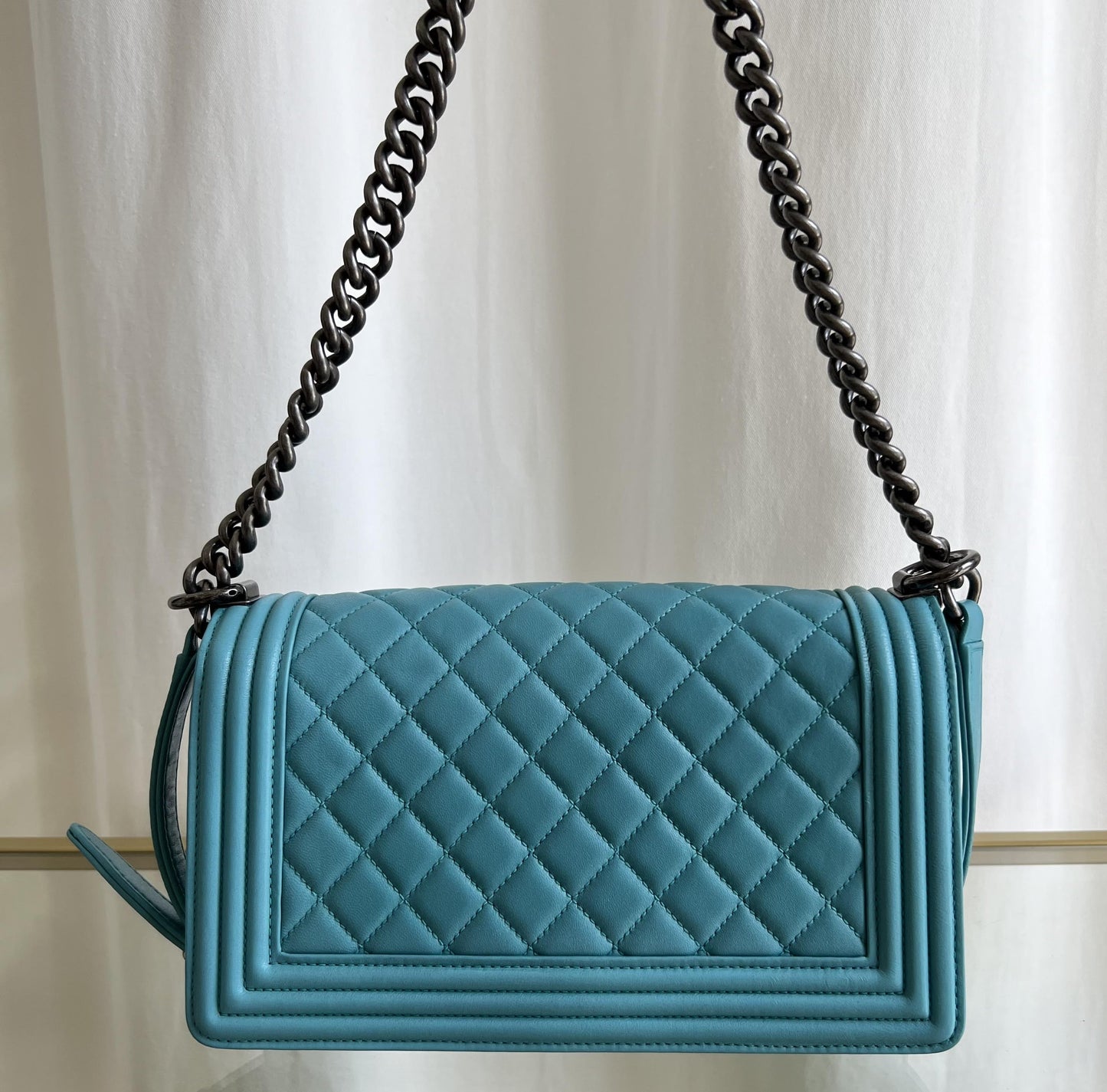 CHANEL Boy Chanel Medium Teal Lambskin