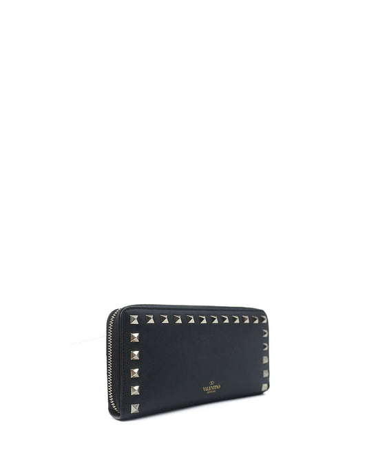 Rockstud Accents Leather Continental Wallet Black