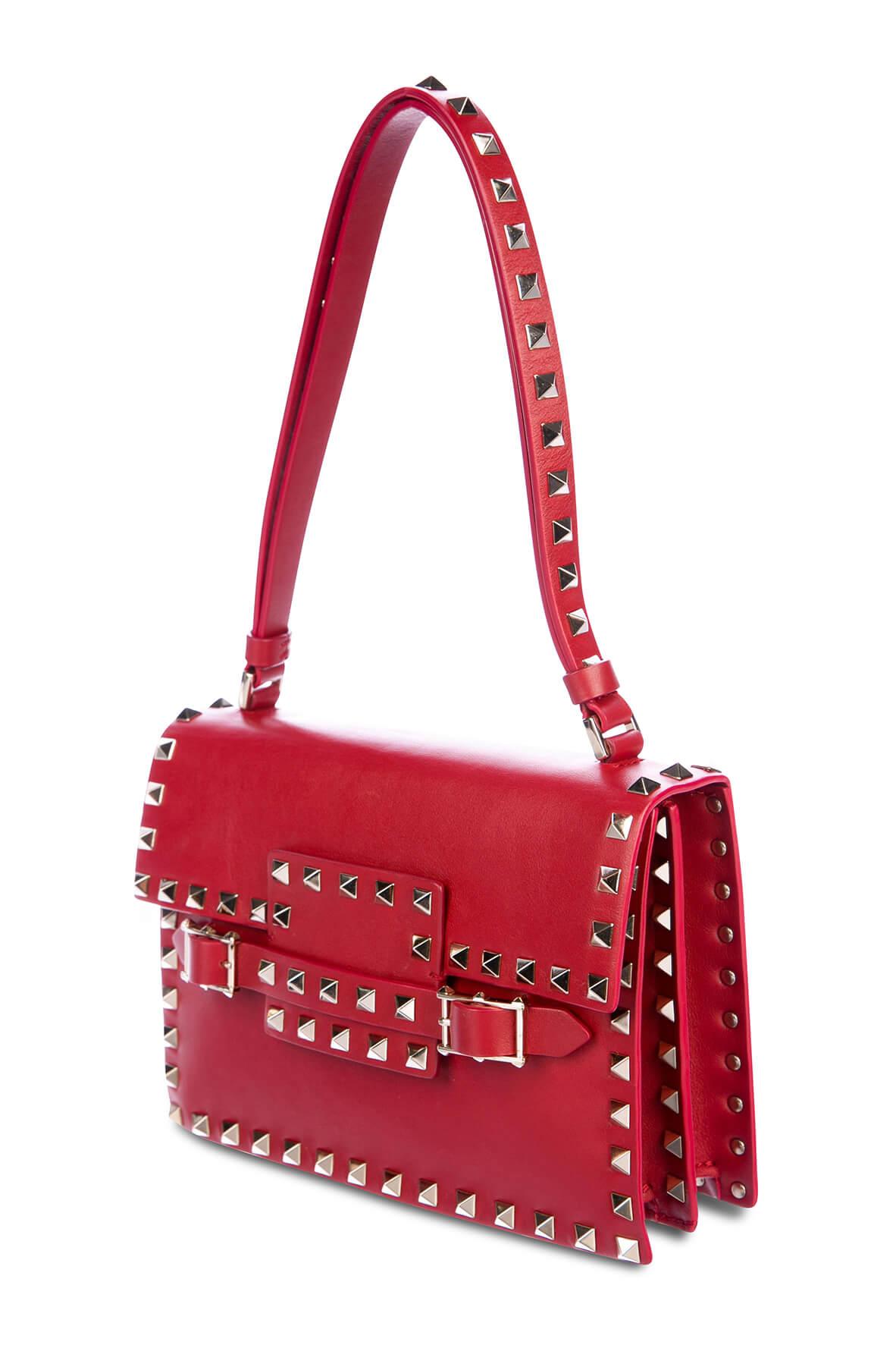 Rockstud Spike Shoulder Bag Red