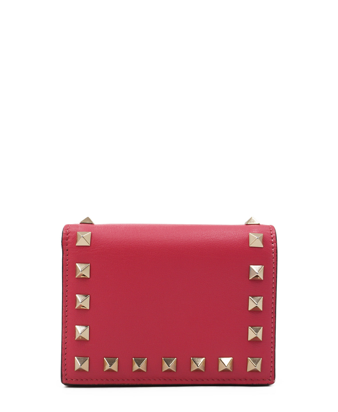 Rockstud Accents Leather Compact Wallet Pink