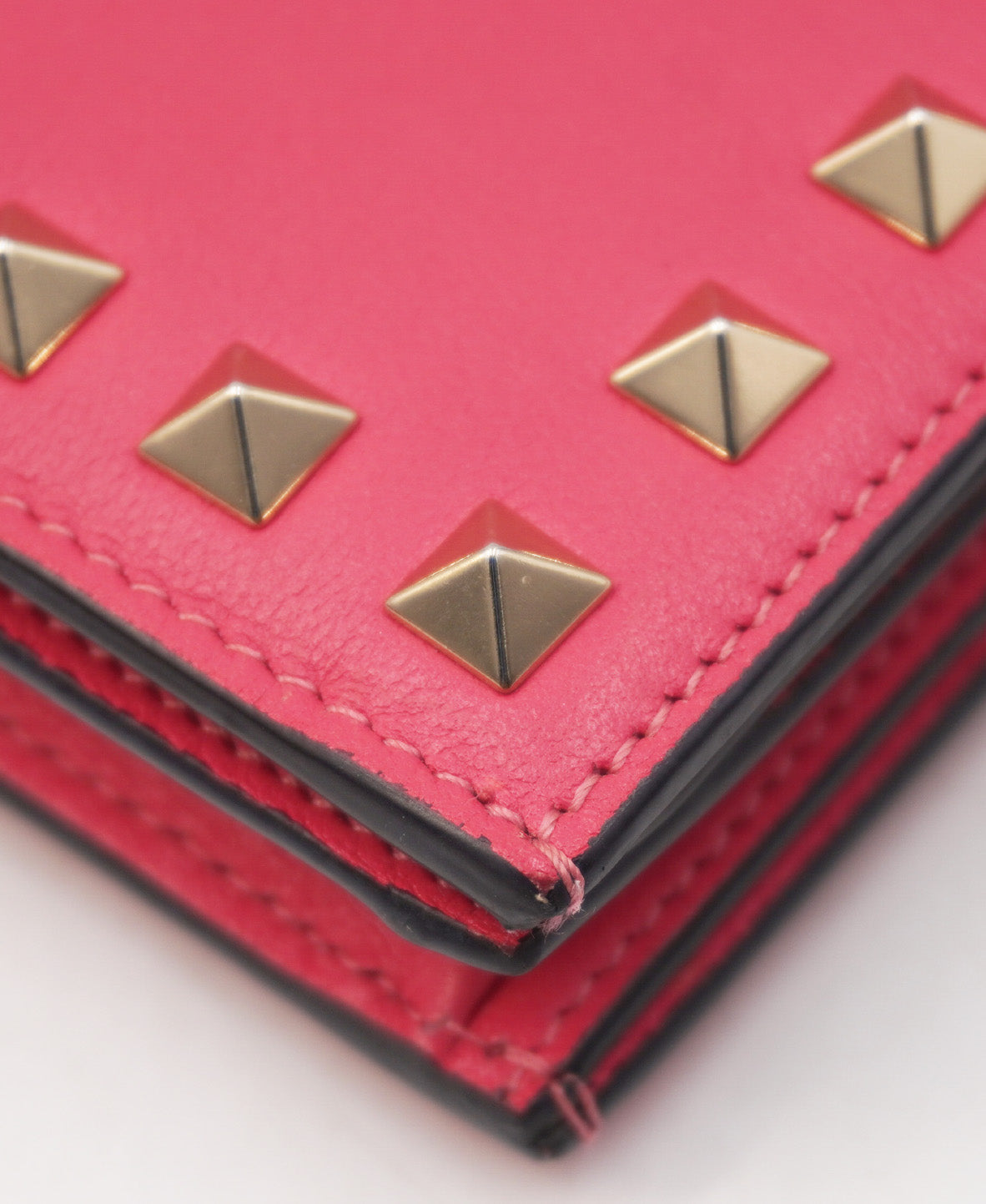 Rockstud Accents Leather Compact Wallet Pink