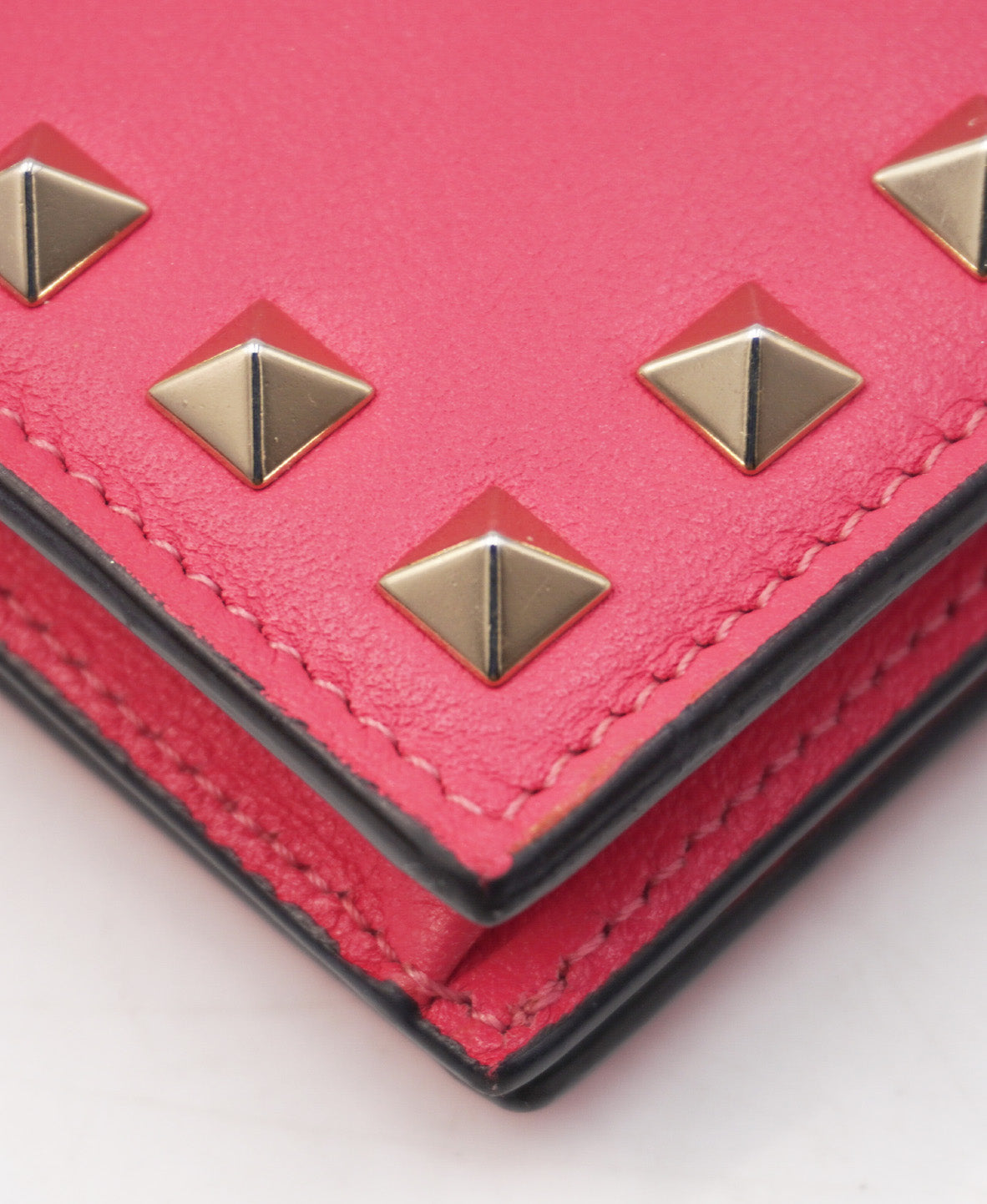 Rockstud Accents Leather Compact Wallet Pink