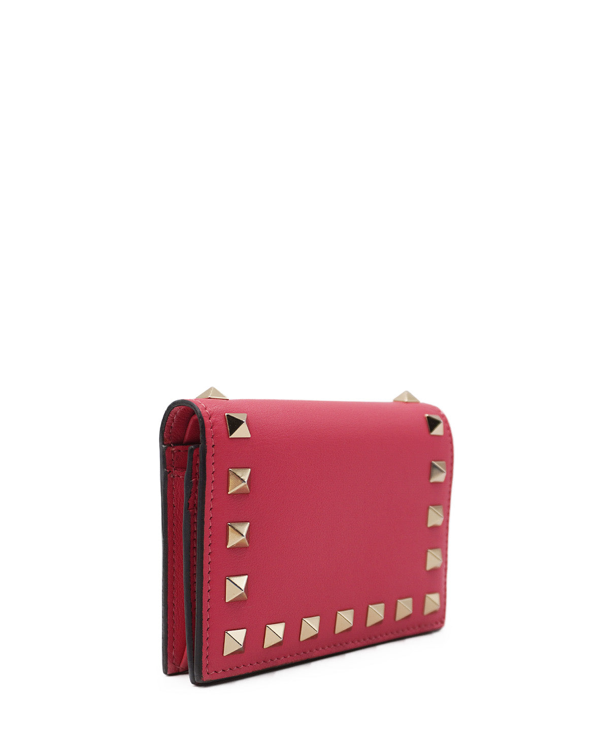 Rockstud Accents Leather Compact Wallet Pink