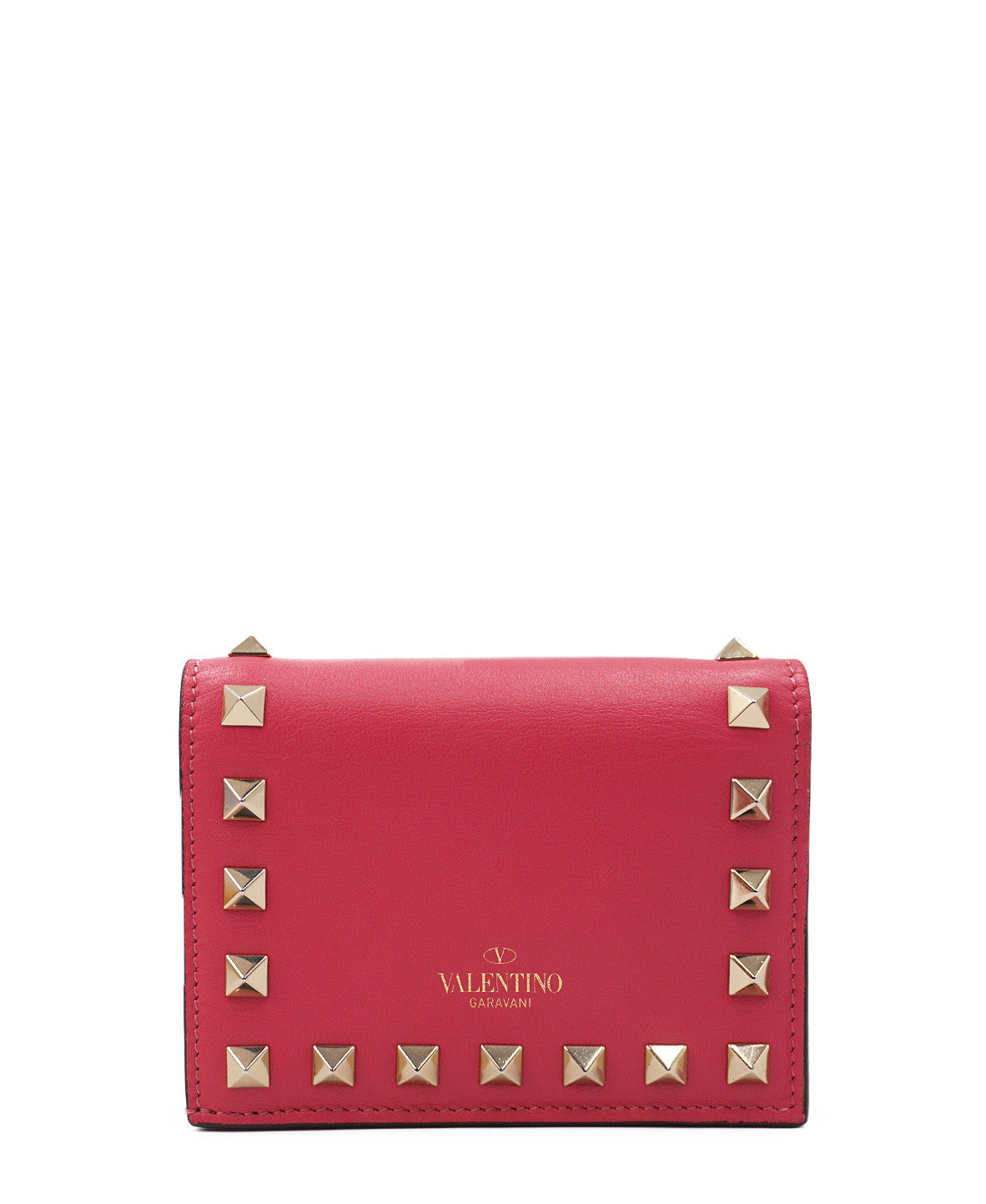 Rockstud Accents Leather Compact Wallet Pink