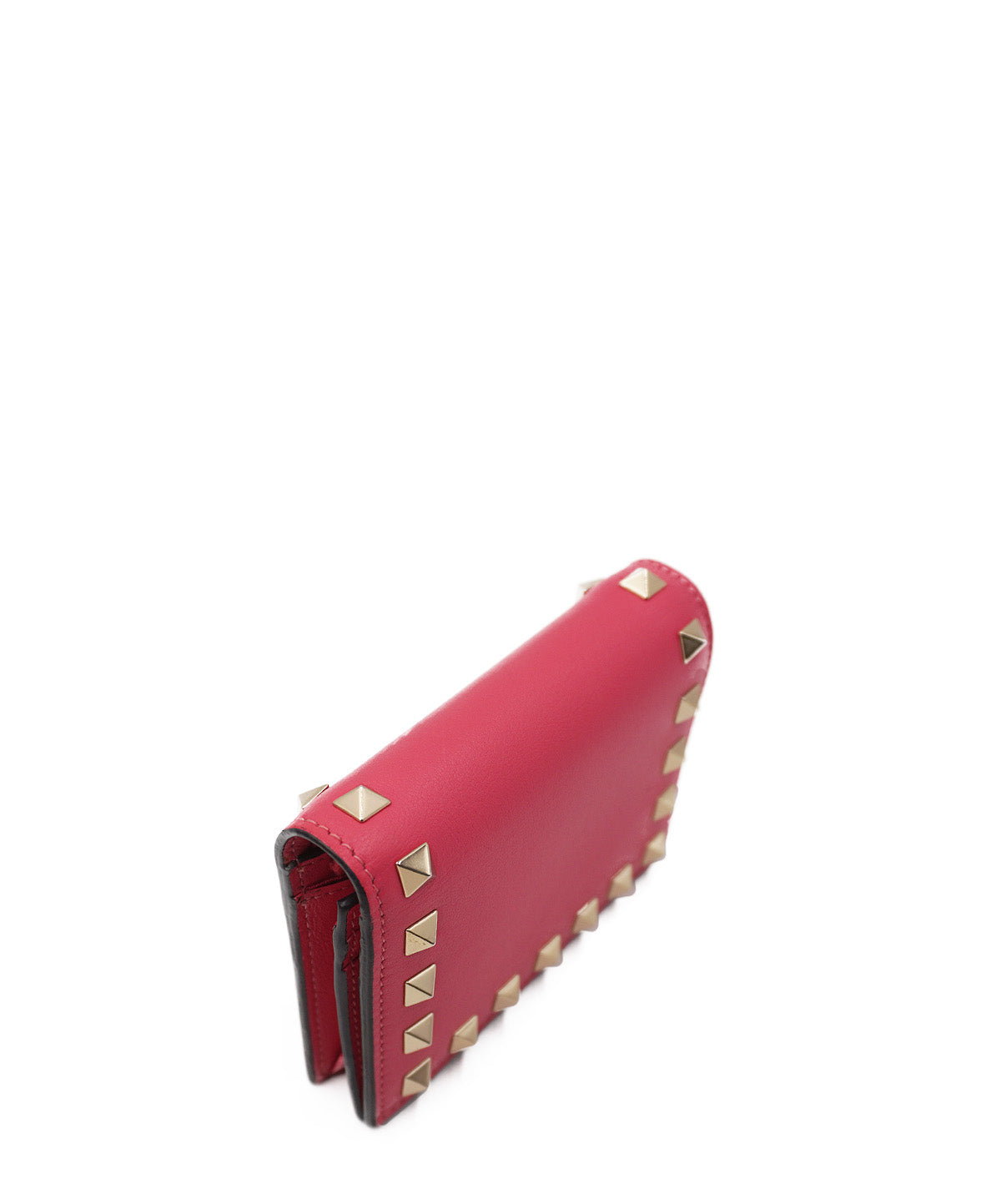 Rockstud Accents Leather Compact Wallet Pink