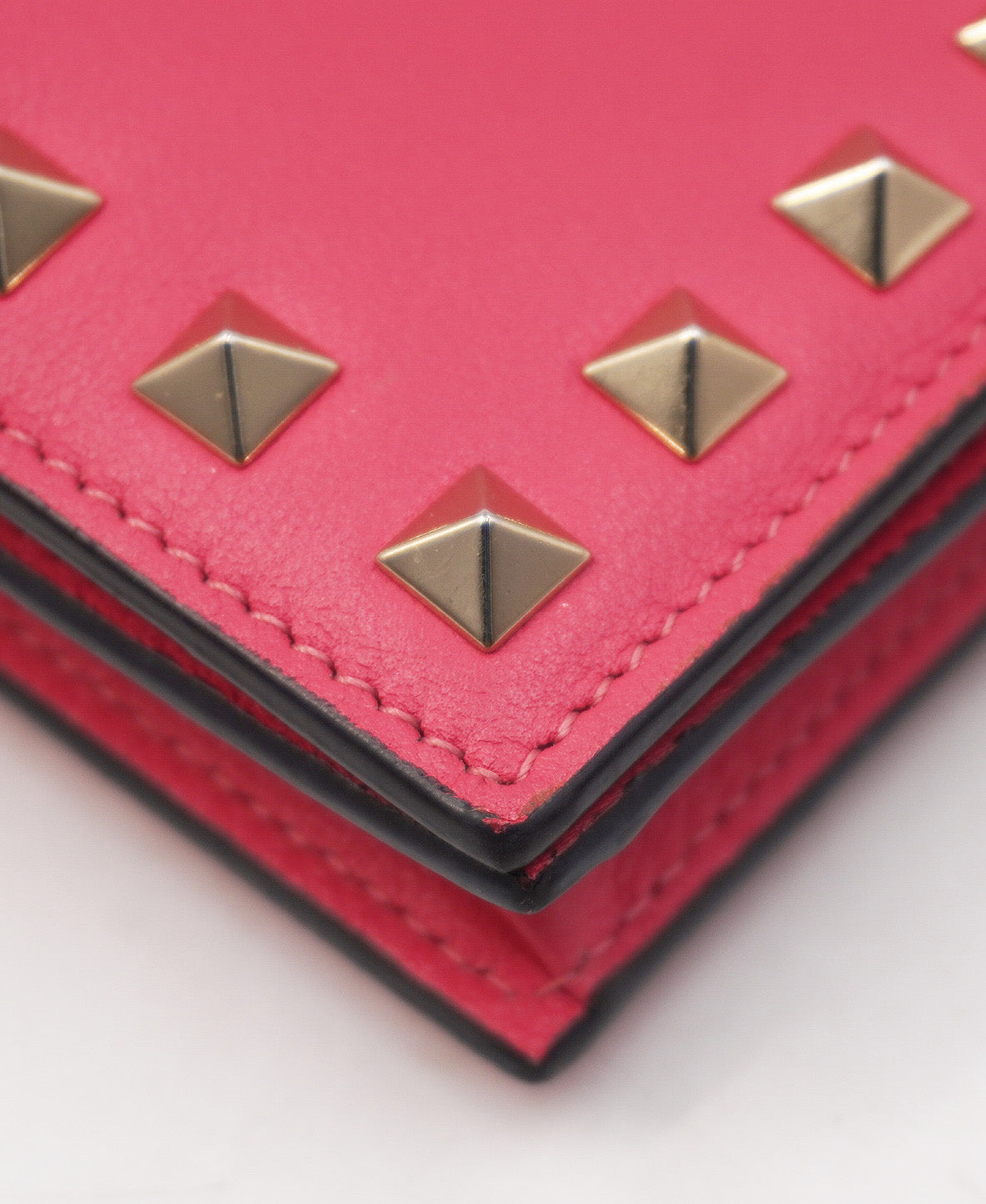 Rockstud Accents Leather Compact Wallet Pink