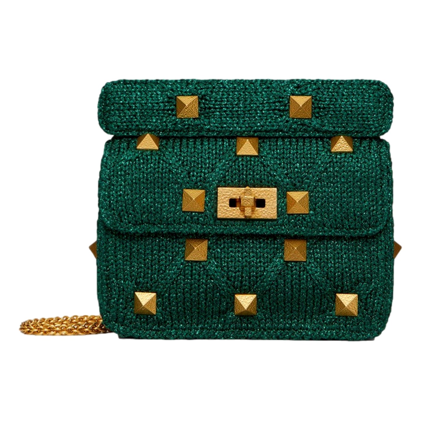 Valentino Garavani Roman Stud Medium Shoulder Bag Metallic Green Lurex