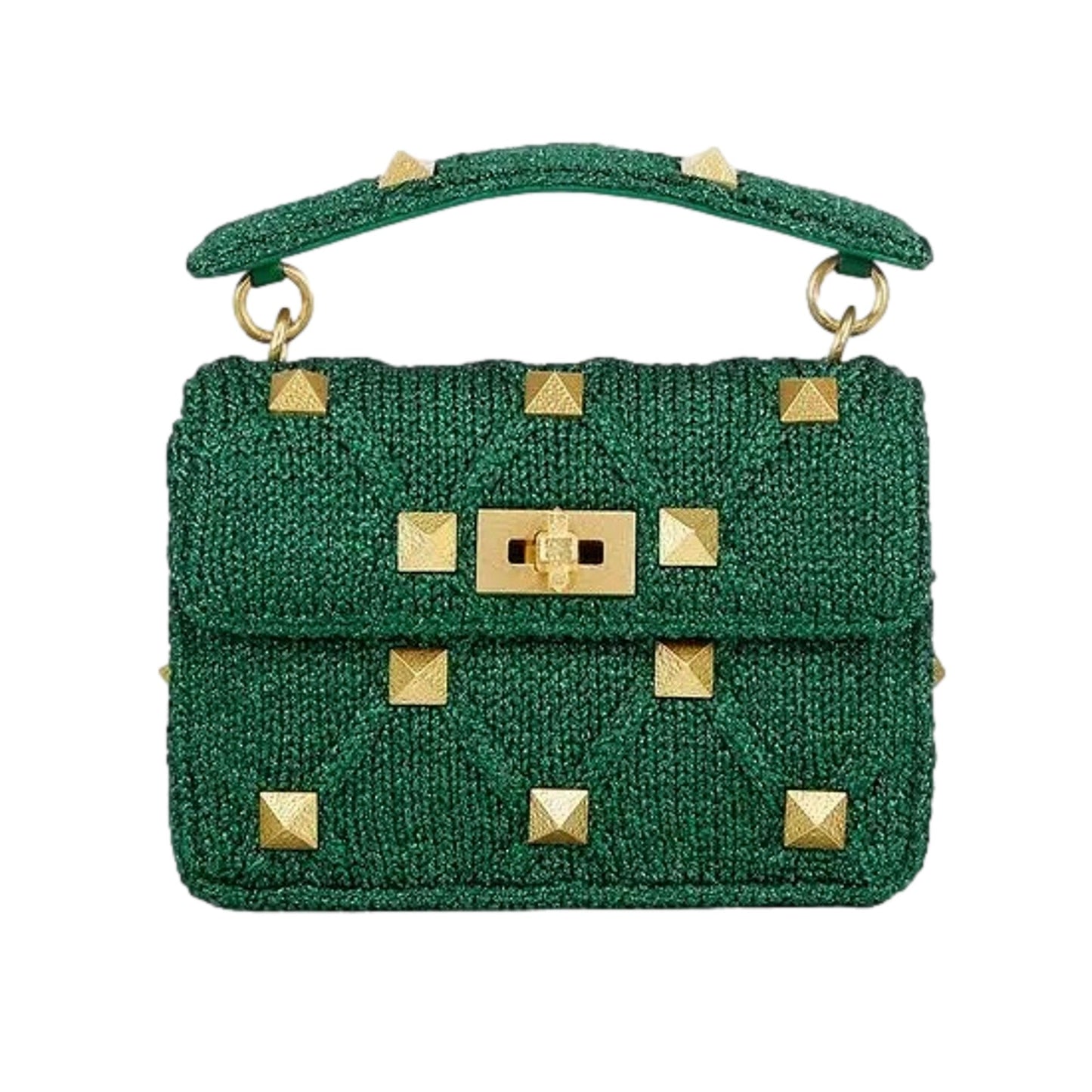 Valentino Garavani Roman Stud Medium Shoulder Bag Metallic Green Lurex