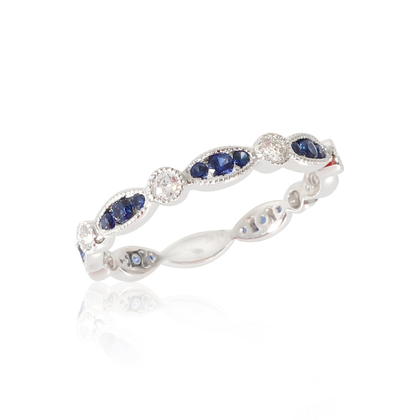 18K White Gold Sapphire & Diamond Band, .17 Ctw.