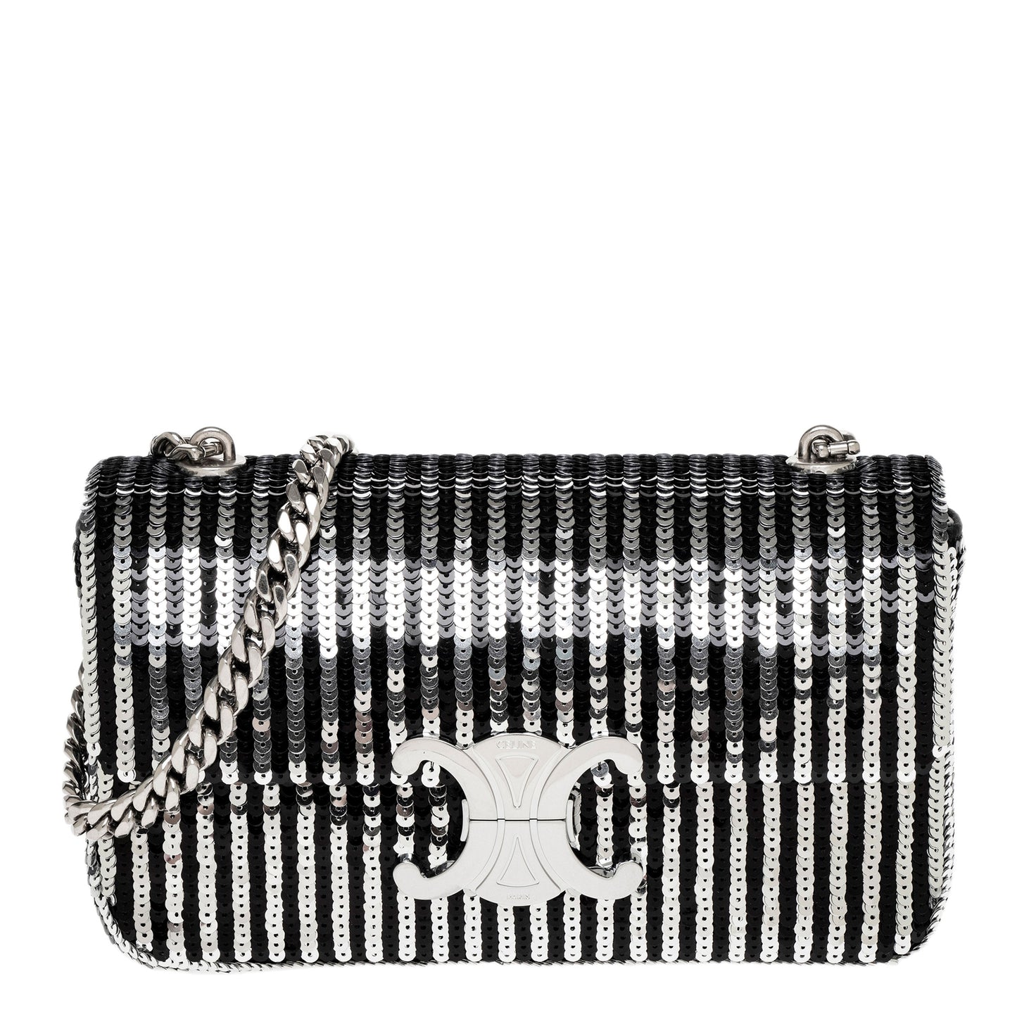 Black Silver Stripe Sequin Claude Shoulder Bag