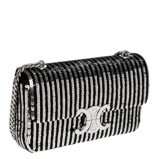 Black Silver Stripe Sequin Claude Shoulder Bag