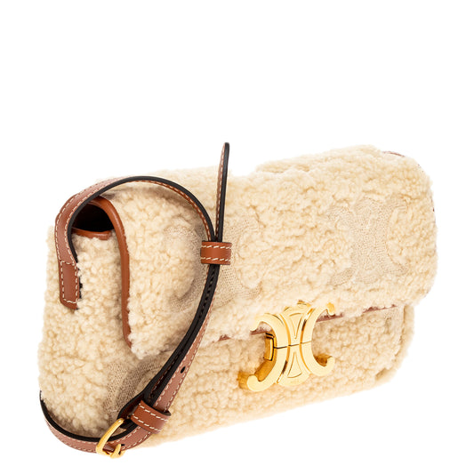 Tan Calfskin Cream Shearling Claude Shoulder Bag